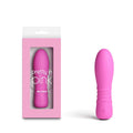 Pretty in Blush USB rechargeable vibrator in pink packaging, showcasing its sleek design and playful curves.