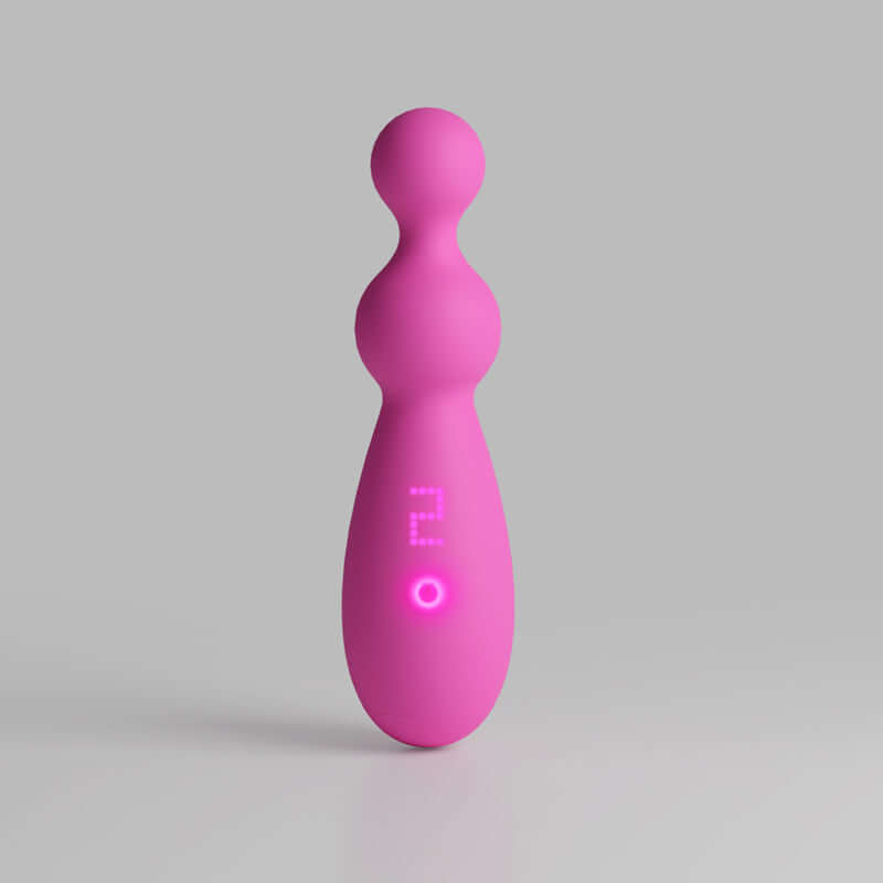USB rechargeable silicone vibrator in vibrant pink with a digital display and smooth design.