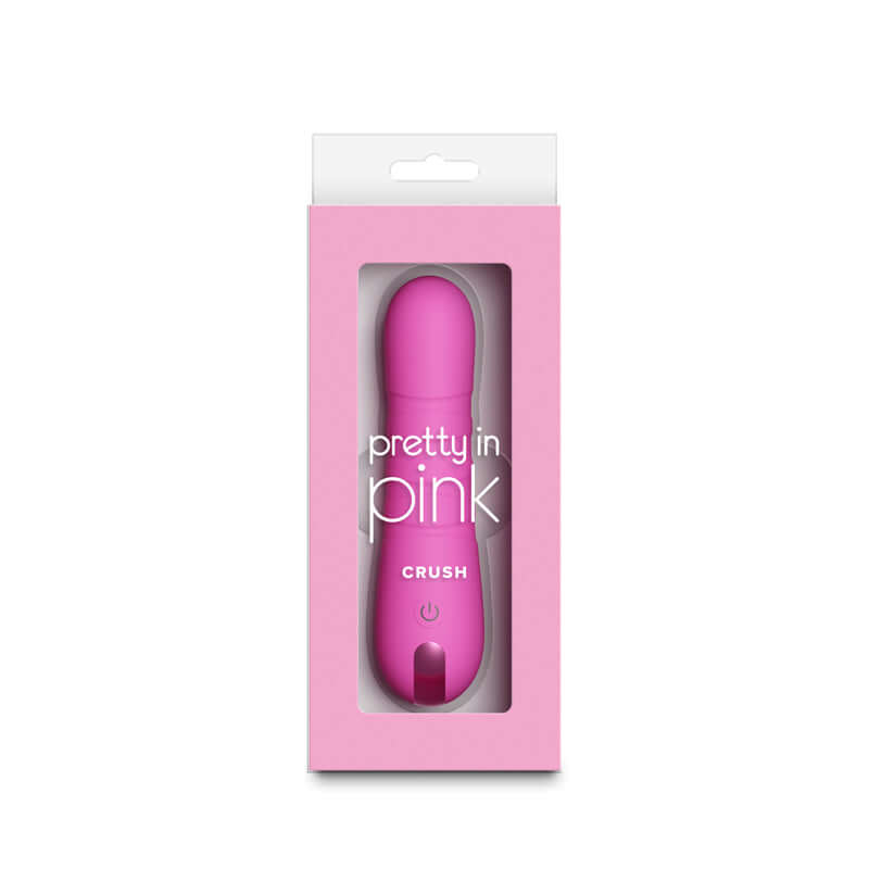 Pretty in Pink Crush - 14.3 cm USB rechargeable vibrator in pink packaging, showcasing sleek design.