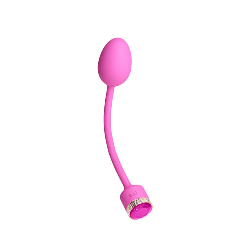 USB rechargeable vibrator - Pretty in Sugar 21 cm pink vibrating egg with retrieval cord and jewel accents.