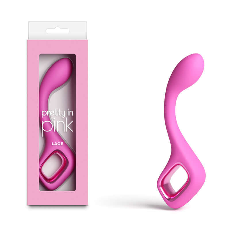 Pretty in Pink Lace 18.7 cm USB rechargeable G-spot vibrator in packaging.