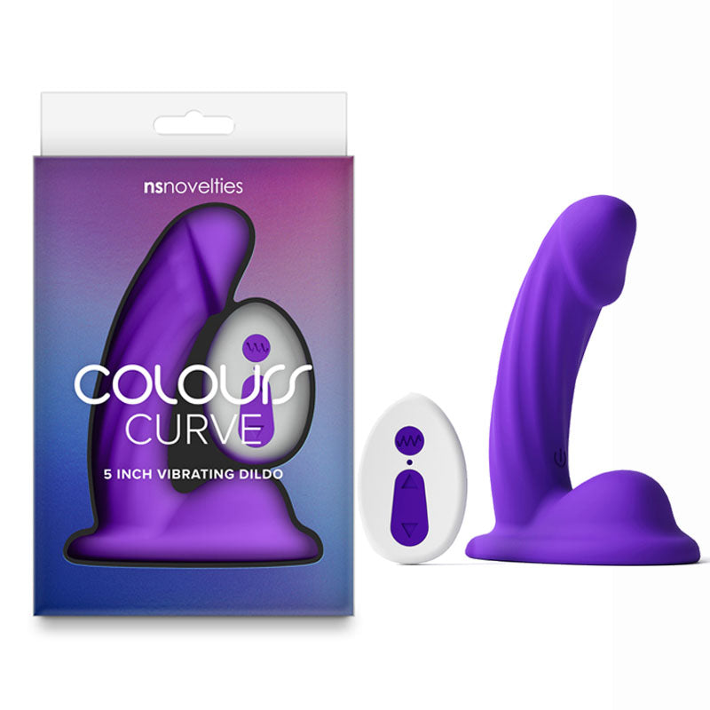 Colours Curve - Vibrating 5'' Dildo -  -  12.6 cm USB Rechargeable Vibrating Dildo with Wireless Remote packaging and product display.