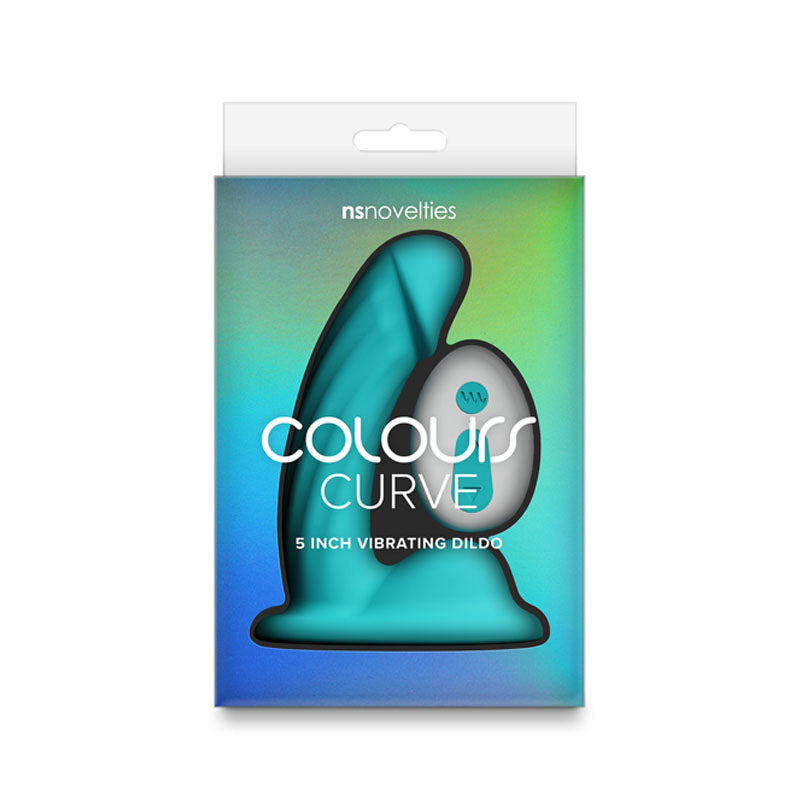 Colours Curve - Vibrating 5'' Dildo - Teal - Teal 12.6 cm USB Rechargeable Vibrating Dildo with Wireless Remote packaging.