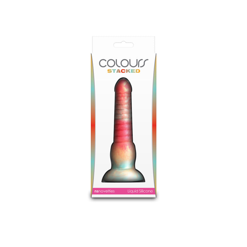 Colours Stacked - 6'' Dildo - Red/Gold - Red/Gold 16 cm Fantasy Dildo packaging with vibrant design.