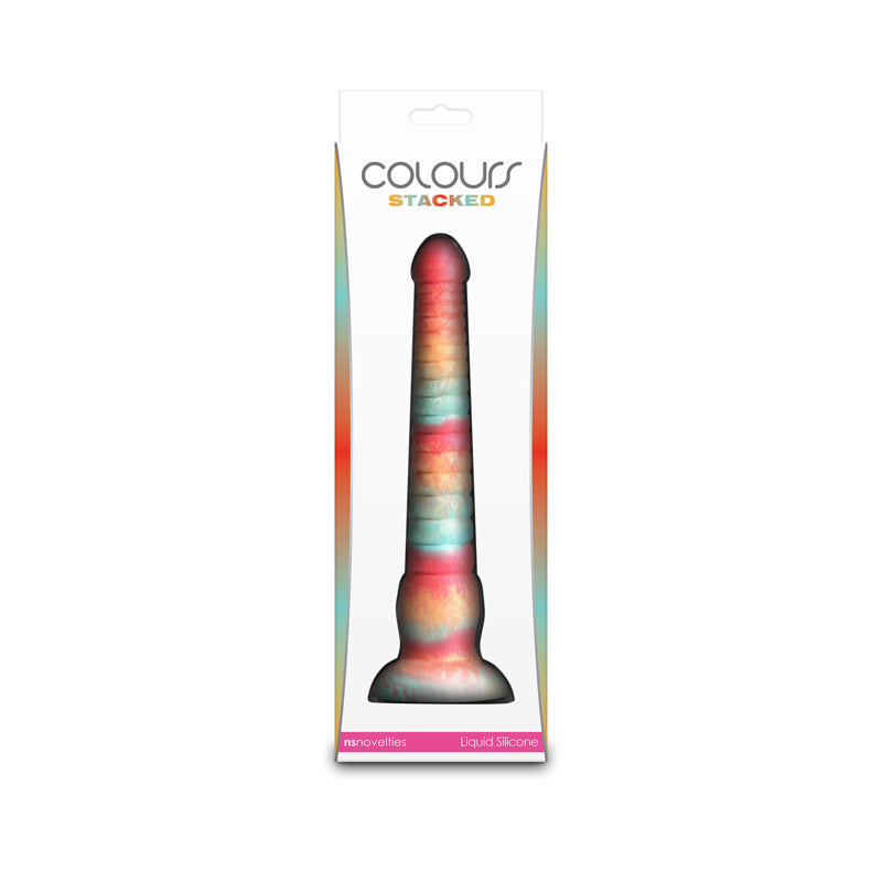 Colours Stacked - 9'' Dildo - Red/Gold - Red/Gold 23 cm Fantasy Dildo packaging featuring tri-coloured design.