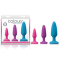 Colours Pleasures Trainer Kit - Butt Plugs - Set of 3 Sizes featuring colorful silicone plugs in packaging.