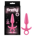 Firefly Prince - Glow-in-Dark 10.9 cm Small Butt Plug with Ring Bull displayed in packaging, pink silicone design.