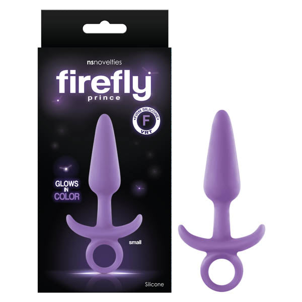 Firefly Prince - Glow-in-Dark 10.9 cm Small Butt Plug with Ring Bull in packaging, silicone material, glows in color.
