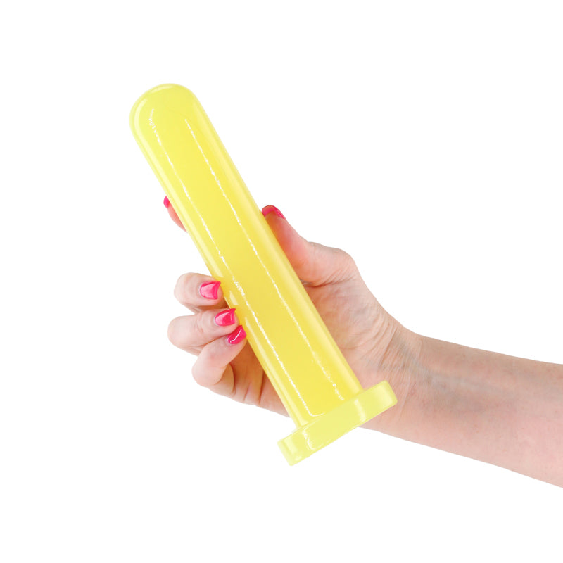 Firefly - Thrill -  - Large - Glow in Dark  19.3 cm Large Dildo in hand, vibrant yellow color.