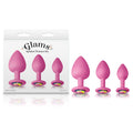 Glams Spades Trainer Kit -  Butt Plugs with Gems - Set of 3 Sizes in pink silicone with rainbow gems.
