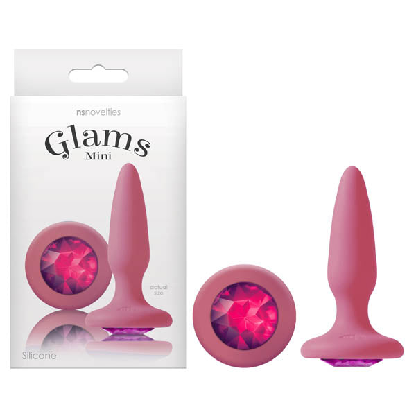 Glams Mini -  8.4 cm (3.3'') Butt Plug with Sparkling Gem in vibrant packaging and pink silicone.