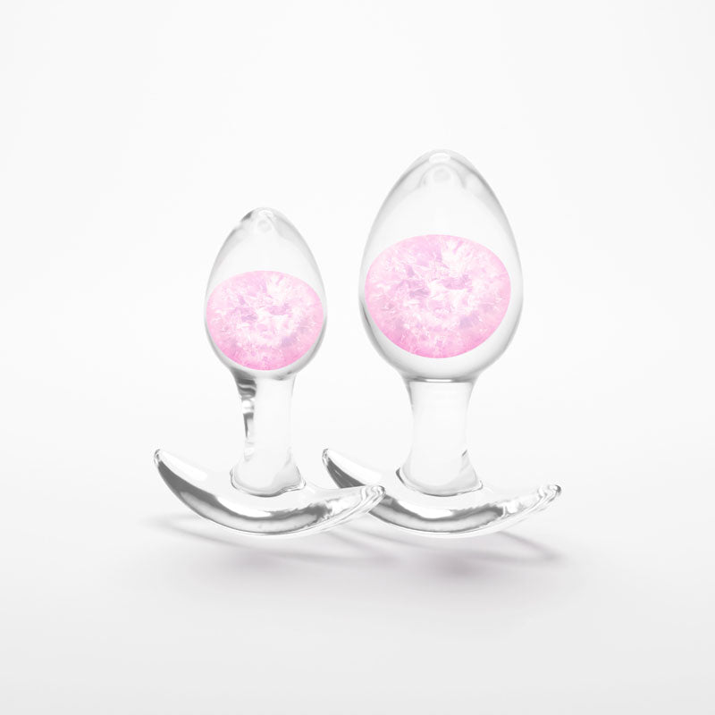 Glams Cosmic 2pc Kit -  - Clear/ Butt Plugs - Set of 2 Sizes showcasing pink sparkly marbles.