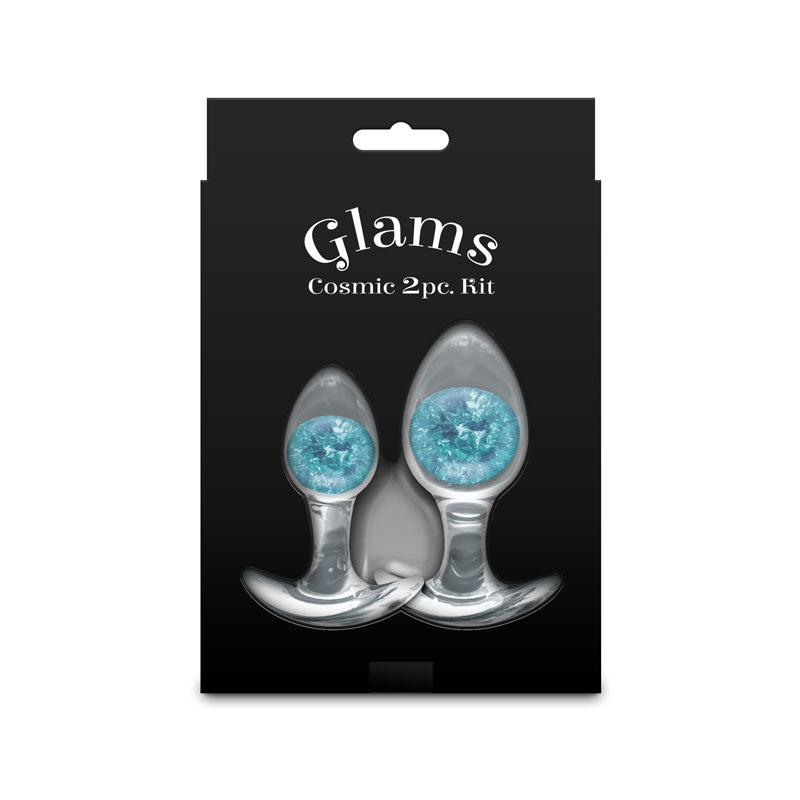 Glams Cosmic 2pc Kit -  - Clear/ Butt Plugs - Set of 2 Sizes - sparkly internal glass marbles, body-safe silicone.