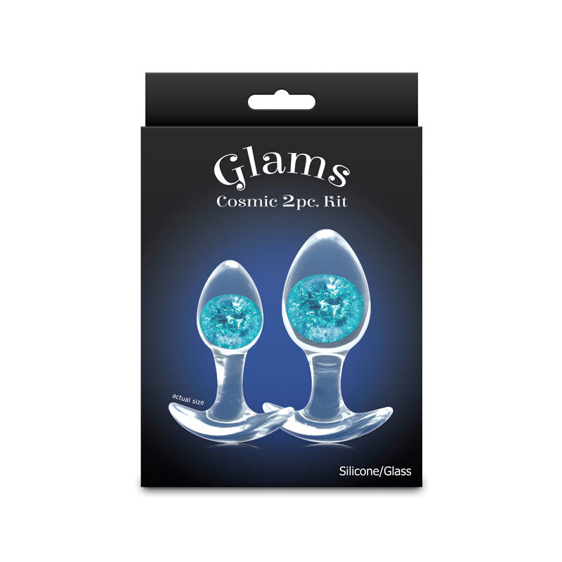 Glams Cosmic 2pc Kit -  - Clear/ Butt Plugs - Set of 2 Sizes with silicone and glass design.