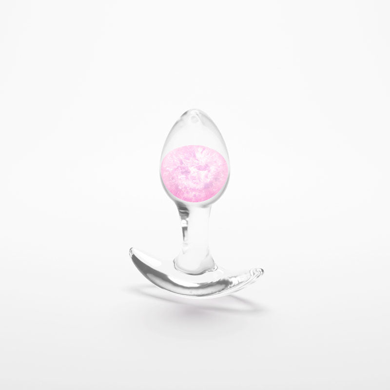 Glams Cosmic - Small -  - Clear/ 8.1 cm Small Butt Plug with vivid pink glass marble.