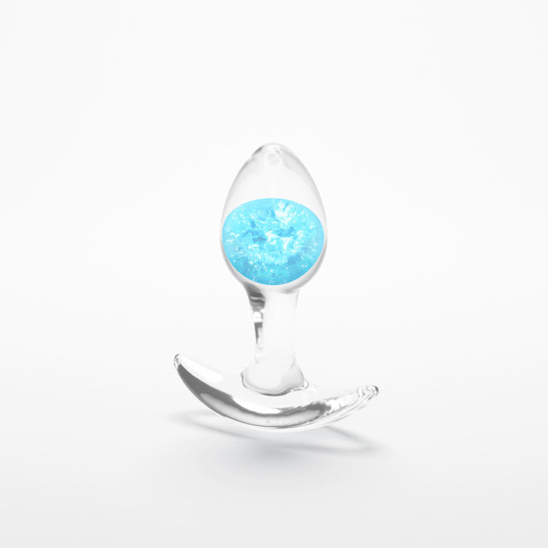 Glams Cosmic - Small -  - Clear/ 8.1 cm Small Butt Plug with a sparkly blue glass marble for intimate essentials.