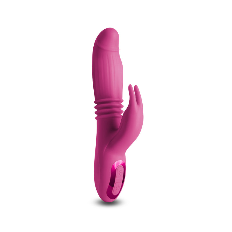 INYA Passion -  -  22.2 cm USB Rechargeable Thrusting Rabbit Vibrator in vibrant pink color, showcasing its unique design for pleasure.