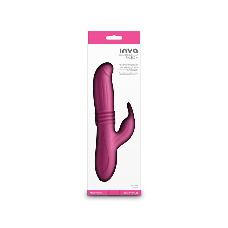INYA Passion -  -  22.2 cm USB Rechargeable Thrusting Rabbit Vibrator in pink packaging.