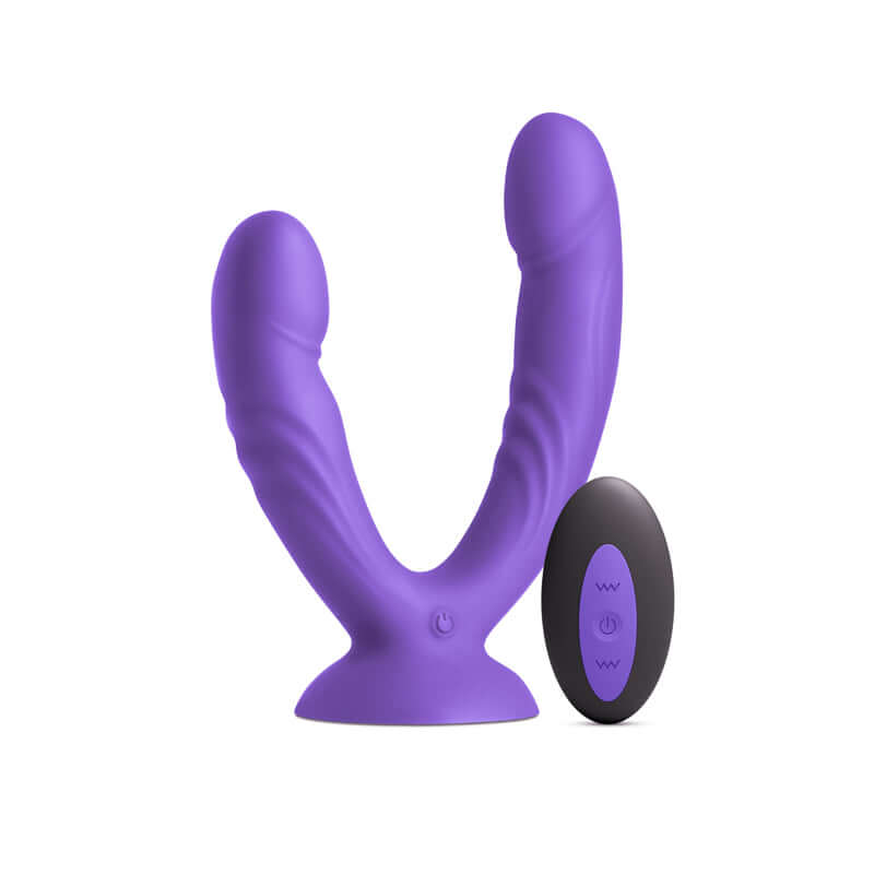 INYA Duet - USB rechargeable vibrating double dildo with remote, body-safe silicone, splash-resistant design.