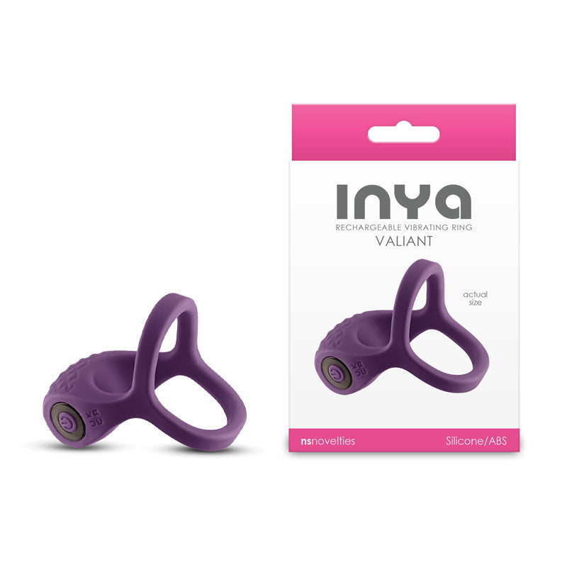 INYA Valiant - Berry -  USB Rechargeable Vibrating Cock Ring with packaging shown, designed for enhanced pleasure.