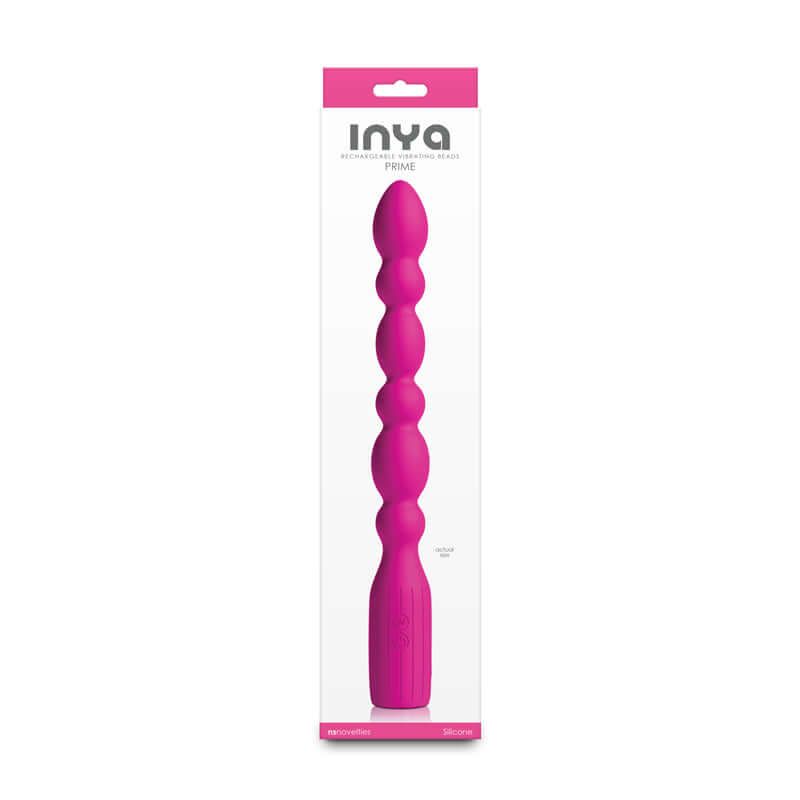 INYA Prime 28.8 cm USB rechargeable anal vibrator in pink packaging, featuring extra-long vibrating beads.