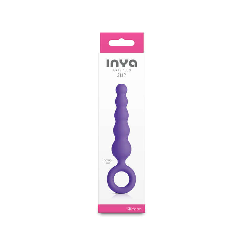 INYA Slip 12.7 cm Anal Plug in purple silicone, perfect for beginners with finger rings for comfort and control.