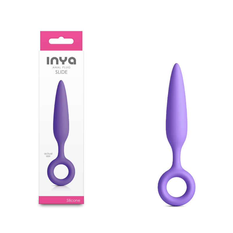 INYA Slide 12.7 cm anal plug, beginner anal plug in plush silicone with finger ring for control.