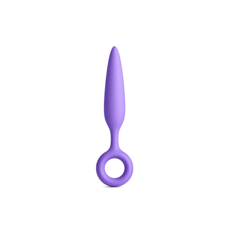INYA Slide purple silicone beginner anal plug with finger rings for added comfort and control.