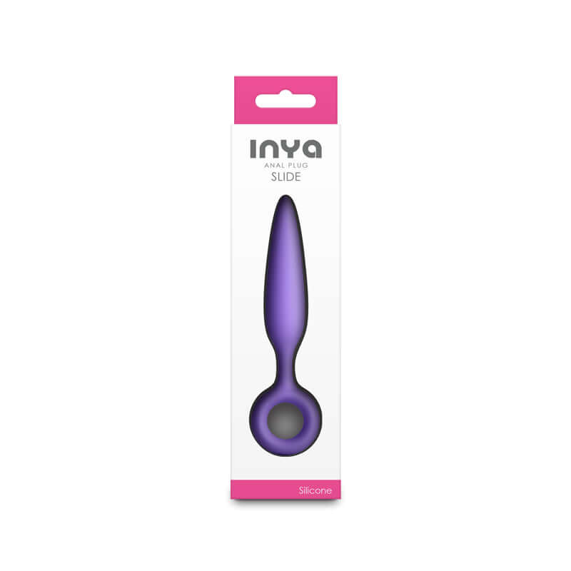 INYA Slide anal plug packaging, beginner anal plug made of soft silicone with finger rings for control.