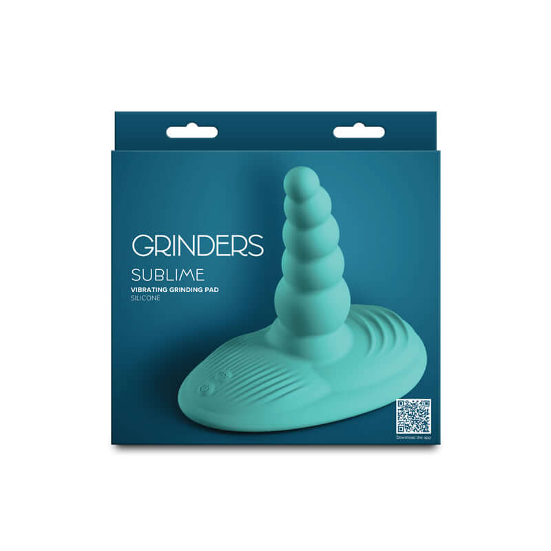 Grinders Sublime USB rechargeable vibrating grinder pad in aqua color, featuring a silicone design for enhanced pleasure.