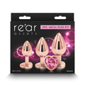 Rear Assets Trainer Kit -  - Pink Heart -  Metallic Butt Plugs with Pink Hearts - Set of 3 Sizes packaging image.