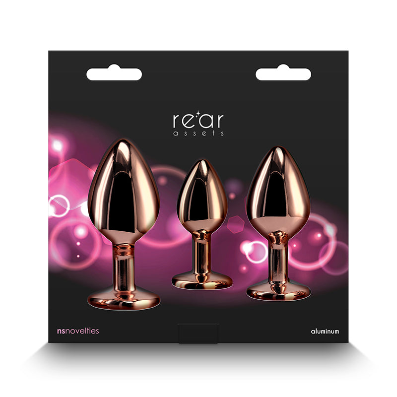 Rear Assets Trainer Kit -  - Pink Heart -  Metallic Butt Plugs with Pink Hearts - Set of 3 Sizes.