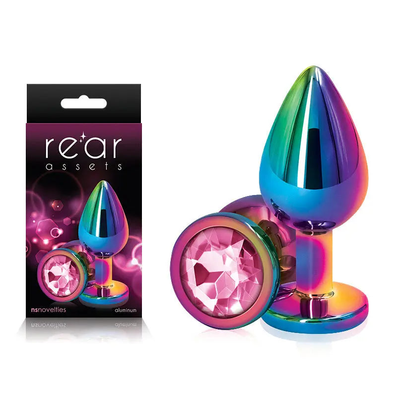 Rear Assets Multi  Medium - Multi  Medium Metal Butt Plug with Pink Gem Base NS Novelties Discreet Intimate Essentials.