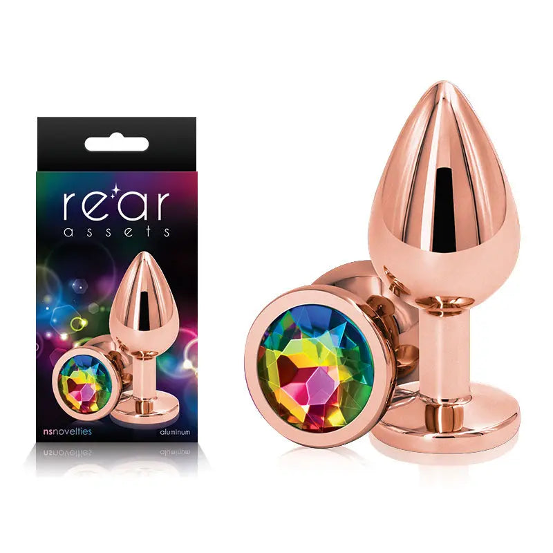 Rear Assets Rose Gold Medium - Rose Gold Medium Metal Butt Plug with Rainbow Gem Base NS Novelties Discreet Intimate Essentials.