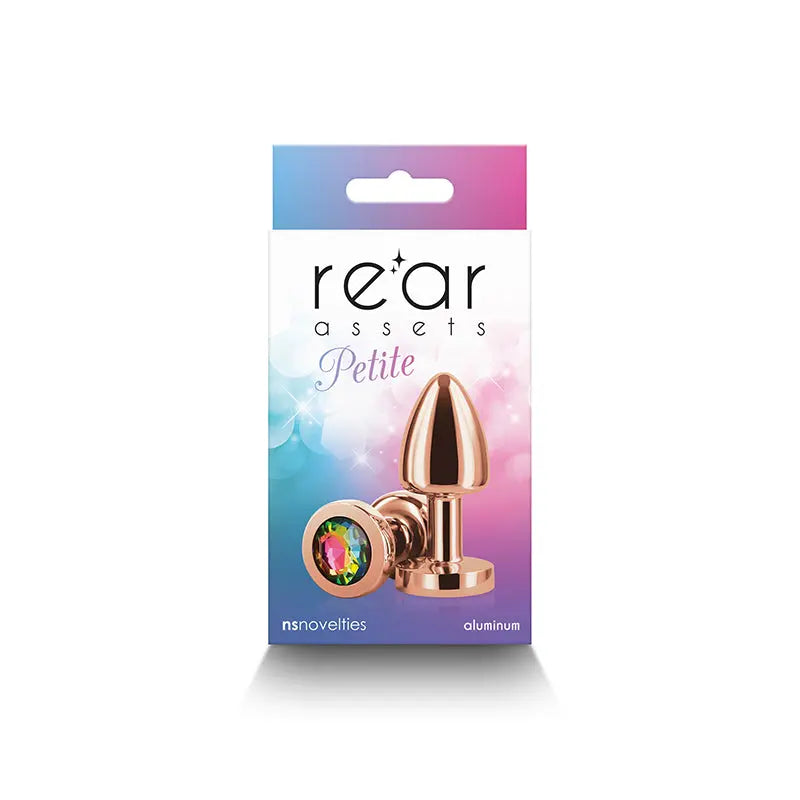 Rear Assets Petite -  with Rainbow Gem -  6 cm Metal Butt Plug with Rainbow Round Gem Base NS Novelties Discreet Intimate Essentials.