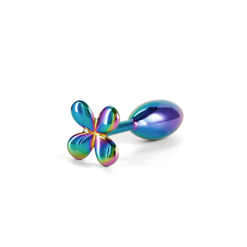 Rear Assets Clover - Multicolour - Multicoloured 9.2 cm Metallic Butt Plug placed on a white surface.