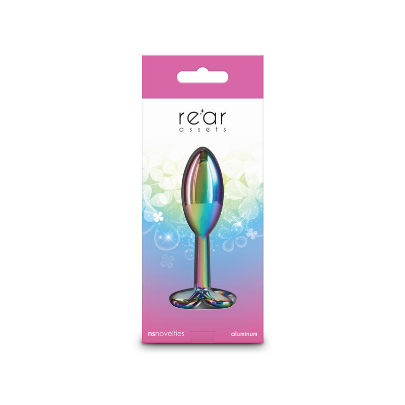 Rear Assets Clover - Multicolour - Multicoloured 9.2 cm Metallic Butt Plug in packaging; lightweight, aluminum material.