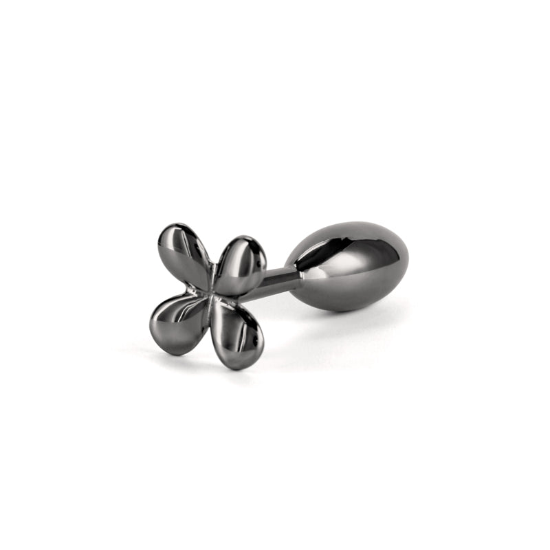 Rear Assets Clover - Gunmetal - Gunmetal 9.2 cm Metallic Butt Plug on a white background.