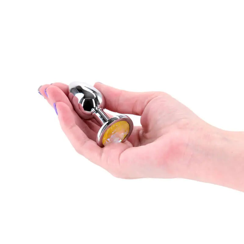 Rear Assets Silver - Small - Yellow Gem - Silver Small Metal Butt Plug with Yellow Gem Base NS Novelties Discreet Intimate Essentials.