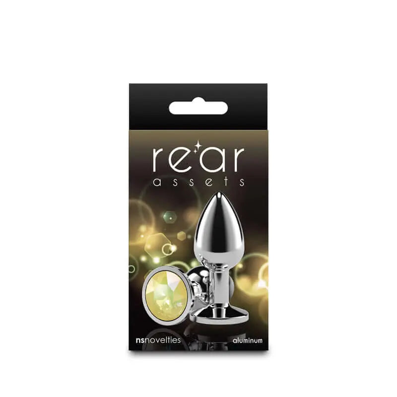Rear Assets Silver - Small - Yellow Gem - Silver Small Metal Butt Plug with Yellow Gem Base NS Novelties Discreet Intimate Essentials.