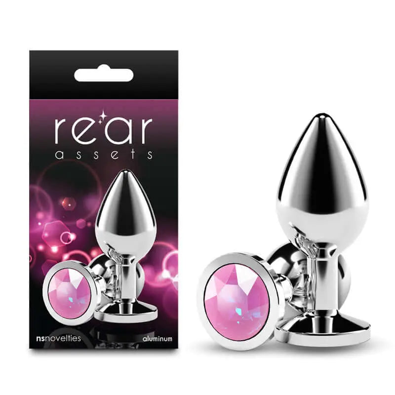 Rear Assets Silver - Medium - Pink Gem - Silver Medium Metal Butt Plug with Pink Gem Base NS Novelties Discreet Intimate Essentials.