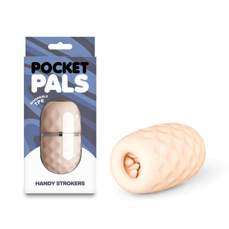 Travel-friendly mini stroker Pocket Pals by NS Novelties, featuring a reversible TPE design and fun texture.