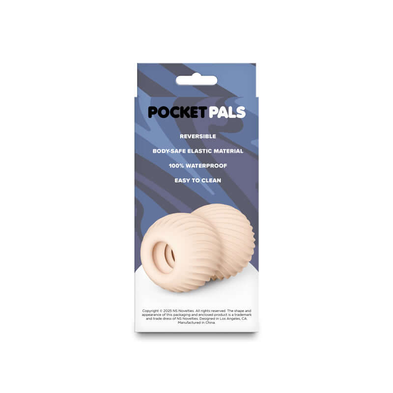 Pocket Pals Misty packaging for travel mini stroker, featuring reversible design and easy-to-clean, waterproof material.