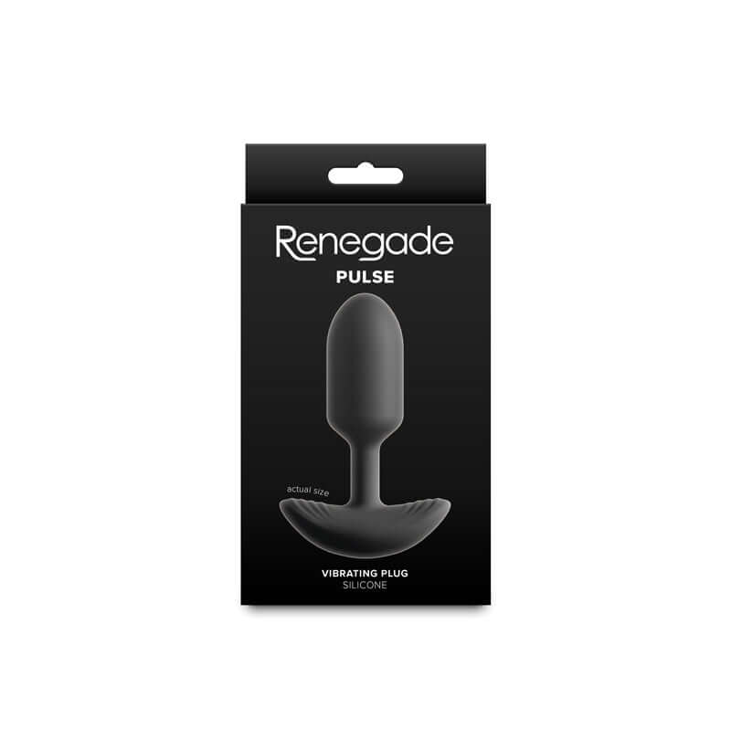 Renegade Pulse USB rechargeable vibrating butt plug packaging featuring silicone design for intense stimulation.