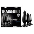 Renegade Pleasure Plug Trainer Kit - Butt Plugs - Set of 3 Sizes featuring tapered black anal plugs in packaging.