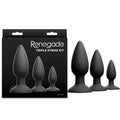 Renegade Triple Strike Kit -  -  Butt Plugs - Set of 3 Sizes in black silicone with tapered tips for easy insertion.