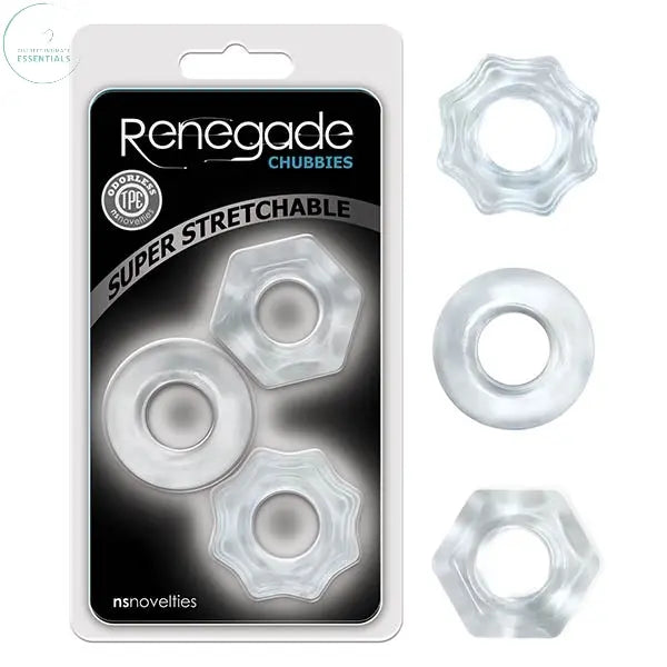Affordable quality Renegade Chubbies - Clear Cock Rings - Set of 3  from NS Novelties by Discreet Intimate Essentials with Discreet Delivery 