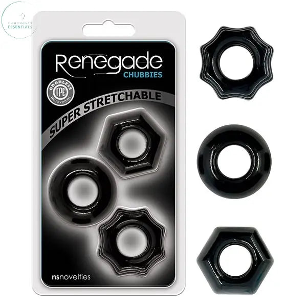Affordable quality Renegade Chubbies - Black Cock Rings - Set of 3  from NS Novelties by Discreet Intimate Essentials with Discreet Delivery 