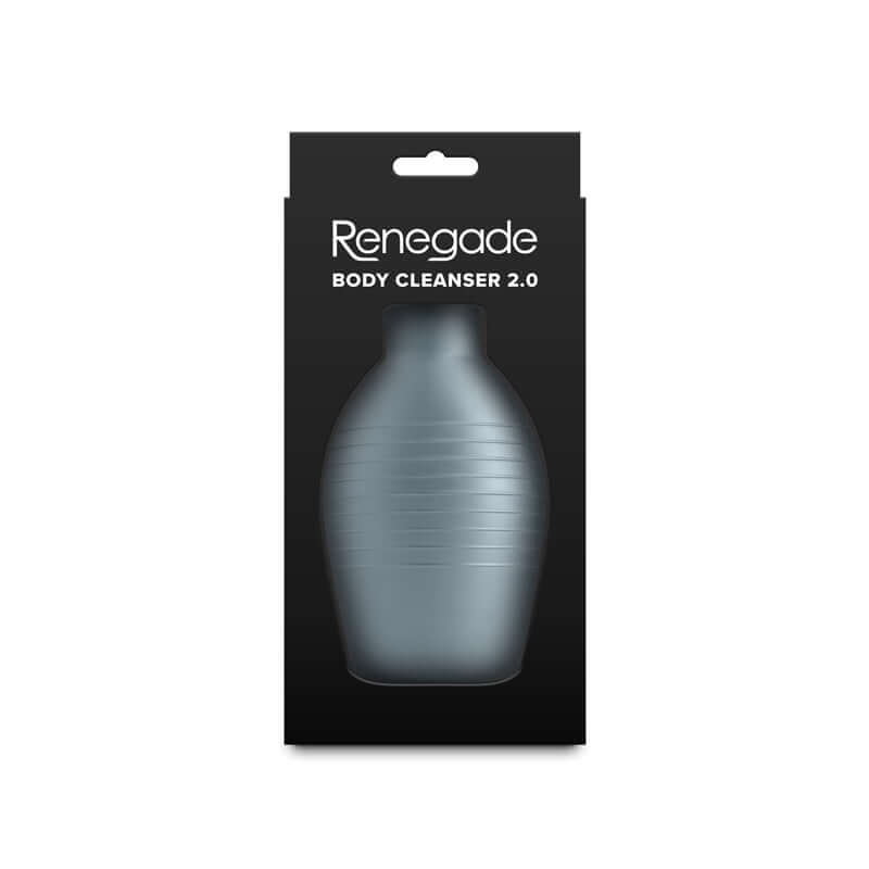 Renegade Body Cleanser 2.0 packaging showcasing grey unisex intimate hygiene douche for cleanliness and safety.