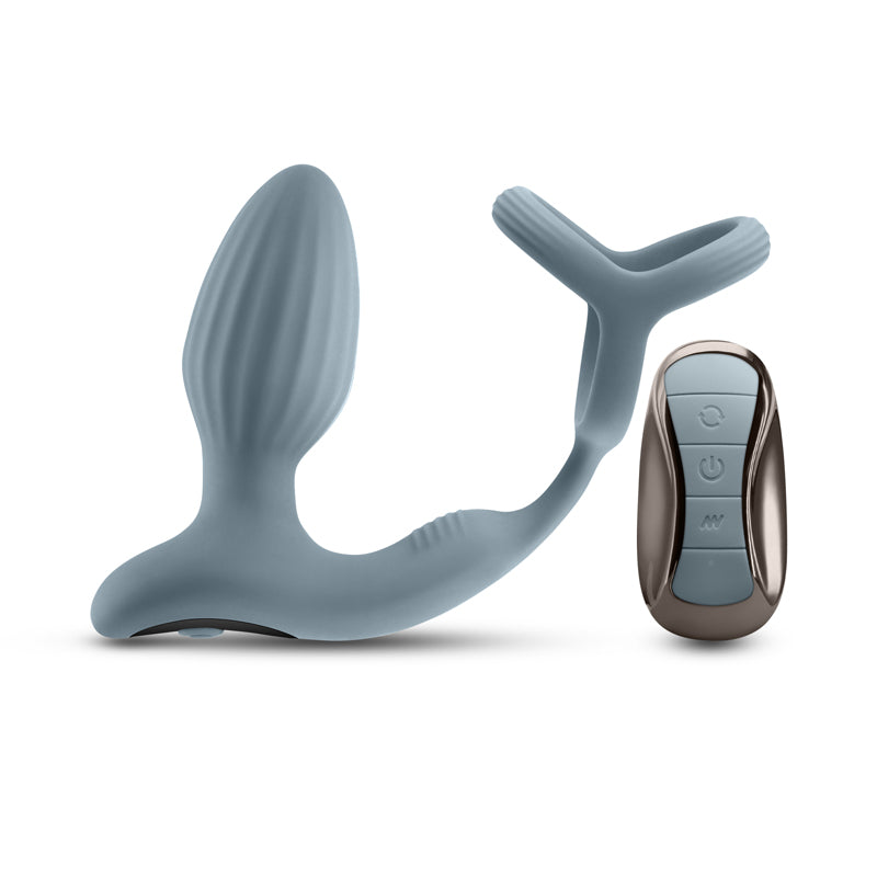 Renegade Pinnacle - Grey - Grey USB Rechargeable Vibrating Butt Plug with Cock Ring with remote.
